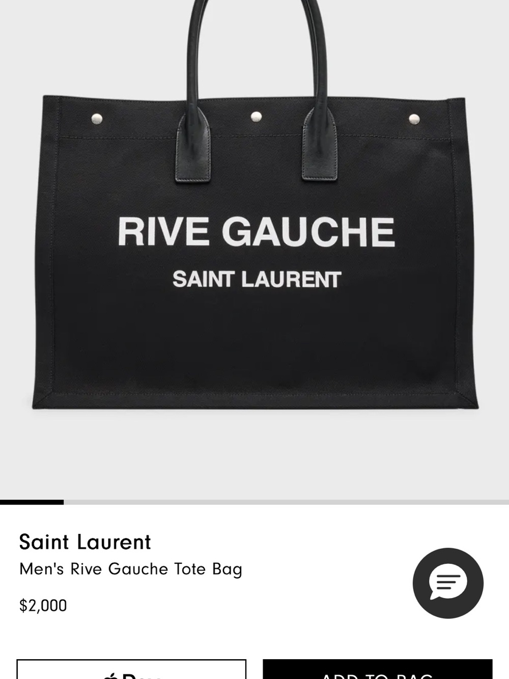 Saint Laurent Black Canvas Rive Gauche Tote with White Logo - Picture 8 of 11